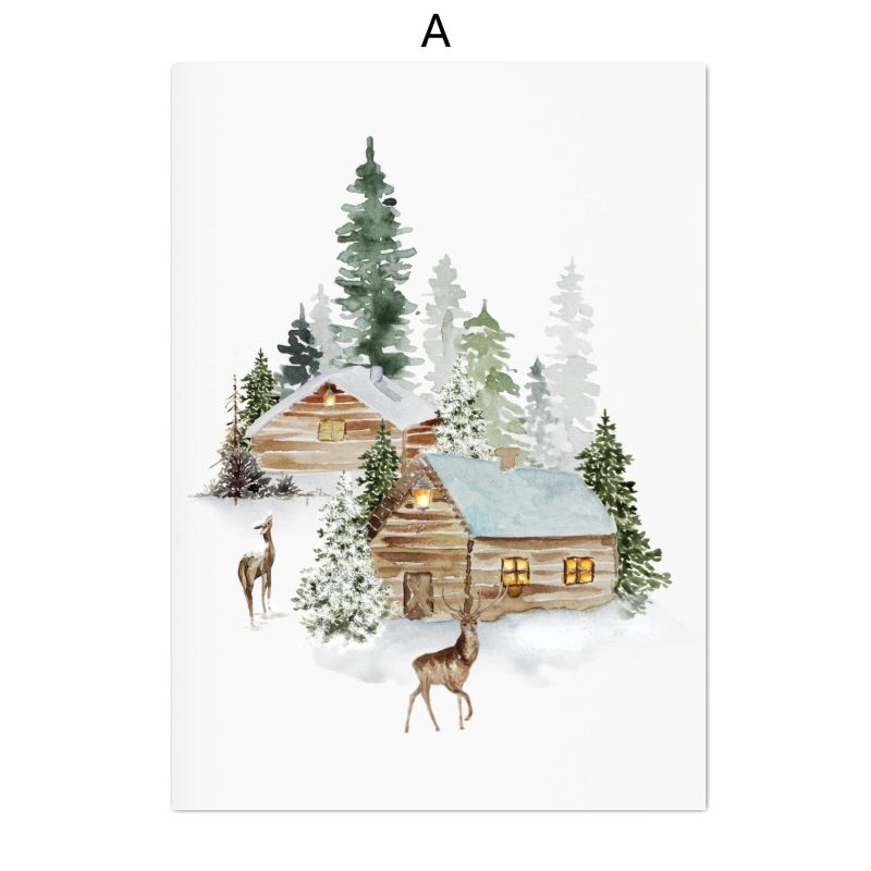 Рождественские праздничные украшения, деревенский дом, лесной олень, лесные постеры и принты, зимняя настенная живопись на холсте, Рождественский декор