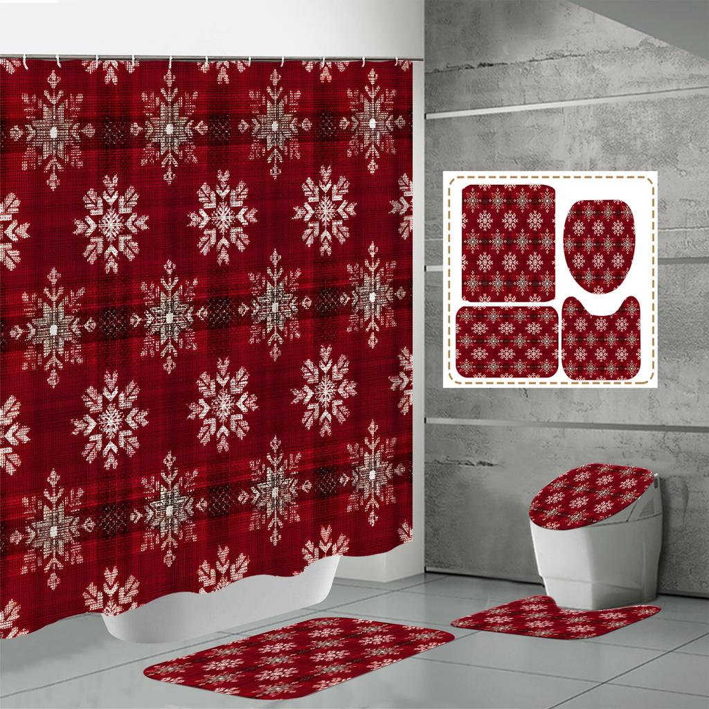 4 ШТ. Наборы штор для душа со шторкой для душа и ковриками, коврик для крышки унитаза, U-образный коврик и коврик для ванной, набор для ванной комнаты с 12 крючками