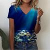 Summer V-neck 3D Infauna Printed Top Fashionable Casual Short Sleeved Women's T-shirts