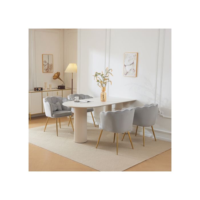 Lot de 4 chaises de salon modernes en velours chaises de salle de bain chaises rembourrées avec dossier en forme de pétale