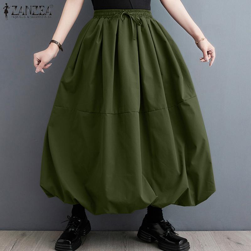 ZANZEA Женские повседневные плиссированные однотонные юбки Bud с эластичной талией