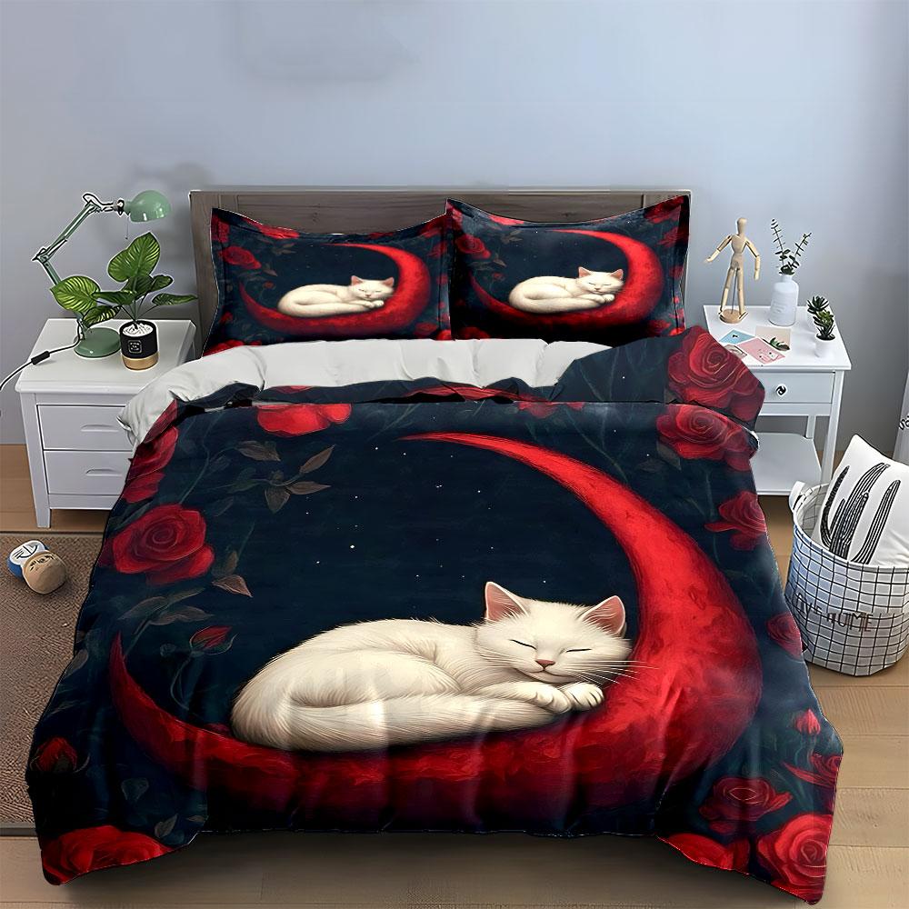 Moonlit feline serenity. Bedding sets Duvet covers Pillowcases(1* Duvet Cover 2* Pillowcases without duvet insert)