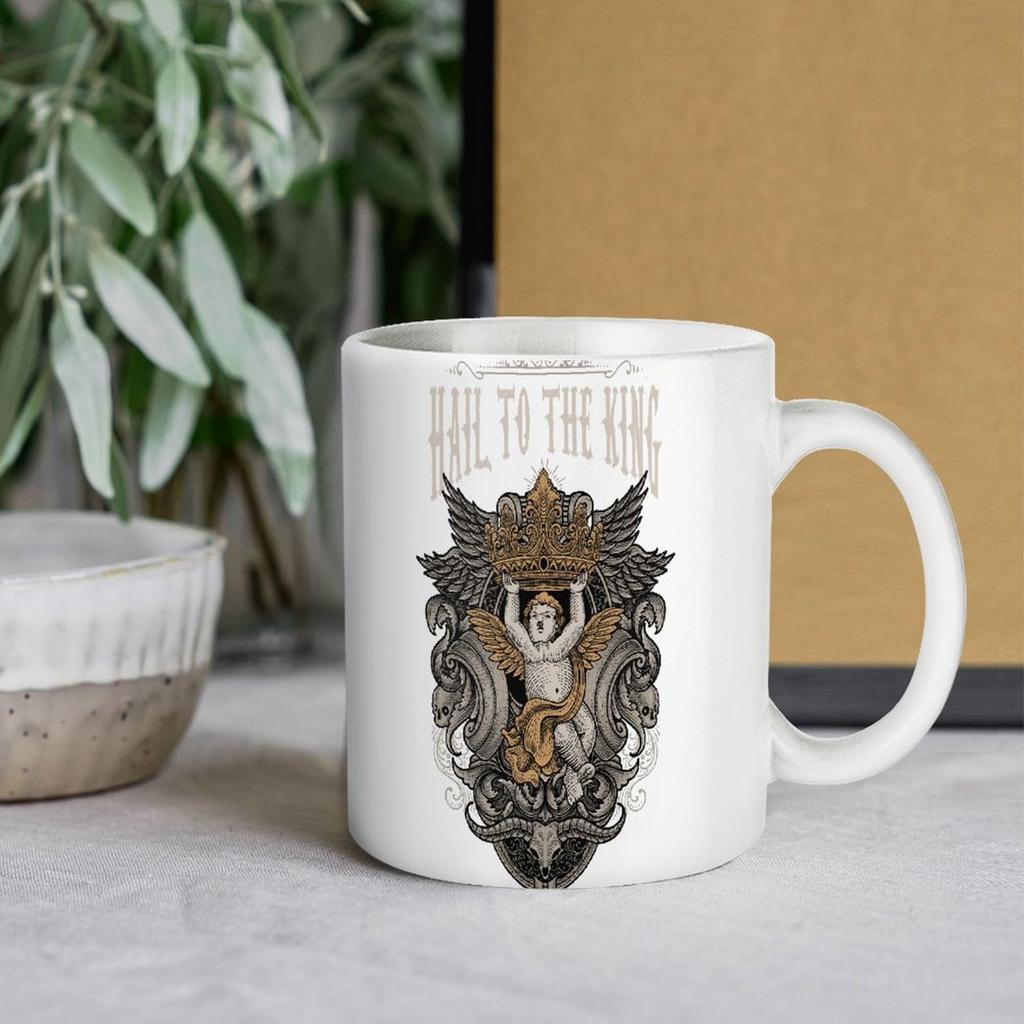 11oz White Ceramic Coffee Cup with Smooth Handle and Printed Design on Both Sides, Perfect for Kitchen and Work Drink Routine