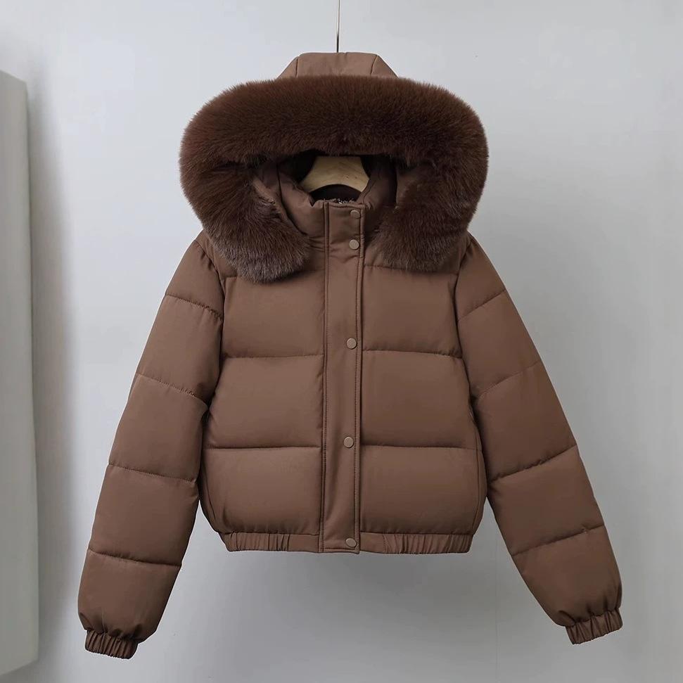 Europe, America and the United States winter new women's fashion short down cotton-padded jacket hooded big fur collar student cotton-padded jacket