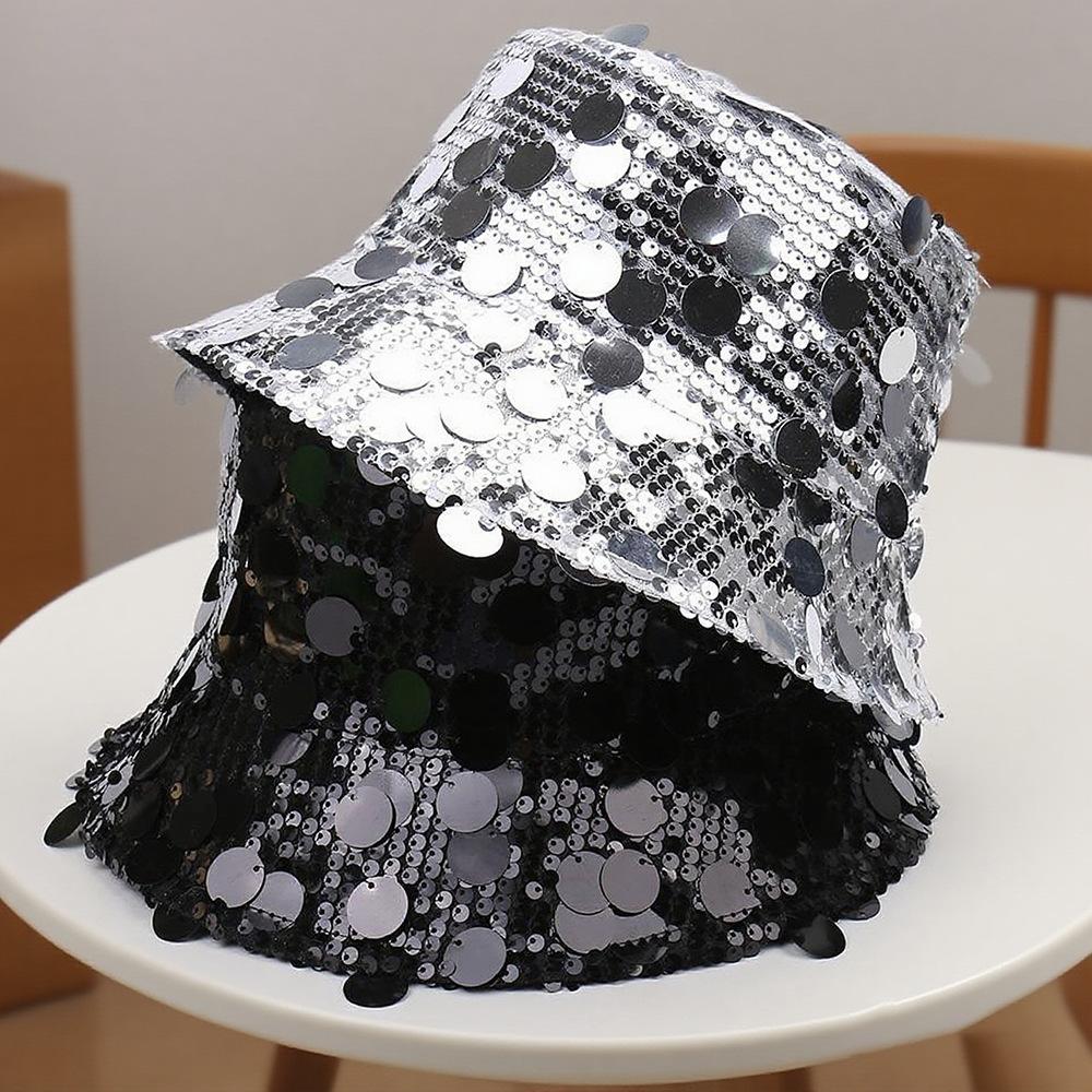 Fashion explosion temperament sequin decorative versatile small brim basin hat personalized niche stage performance bucket hat