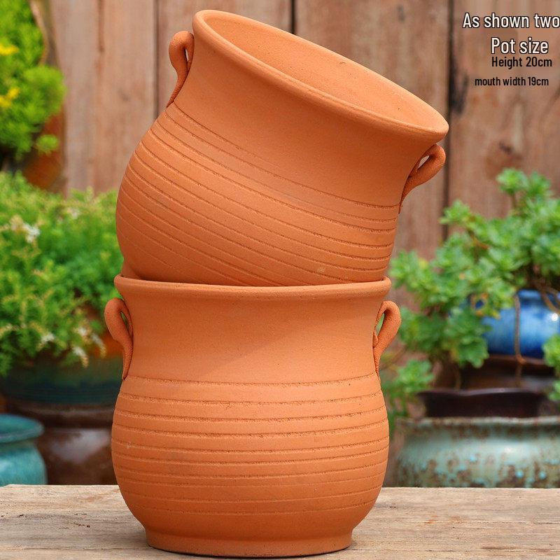 Handmade Red Clay Pot for Succulents & Flowers - Tall, Wide Mouth Ceramic Planter for Hydrangeas, Roses, and Pothos