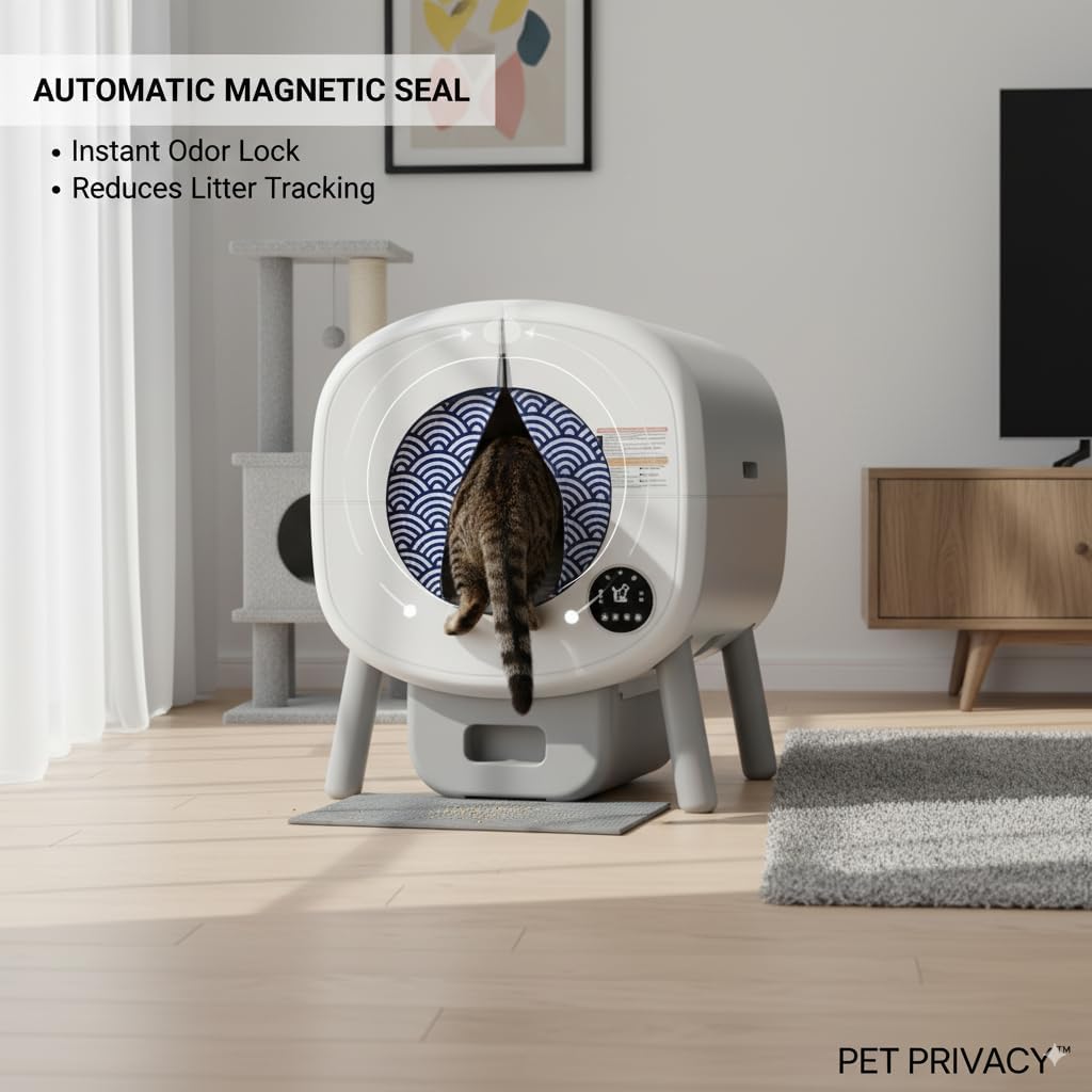 Умный туалет для кошек с дверцей для уединения - Занавеска для контроля запаха и следов для автоматических кошачьих туалетов - Подходит для круглых отверстий диаметром 10 дюймов - Простая установка