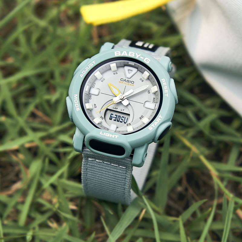 Casio BABY-G Ударопрочные, Водонепроницаемые, Повседневные, Модные и Экологичные, Тема: Палатка для питомца, Кварцевый механизм, Тканевый ремешок, BGA-310C-3APRC