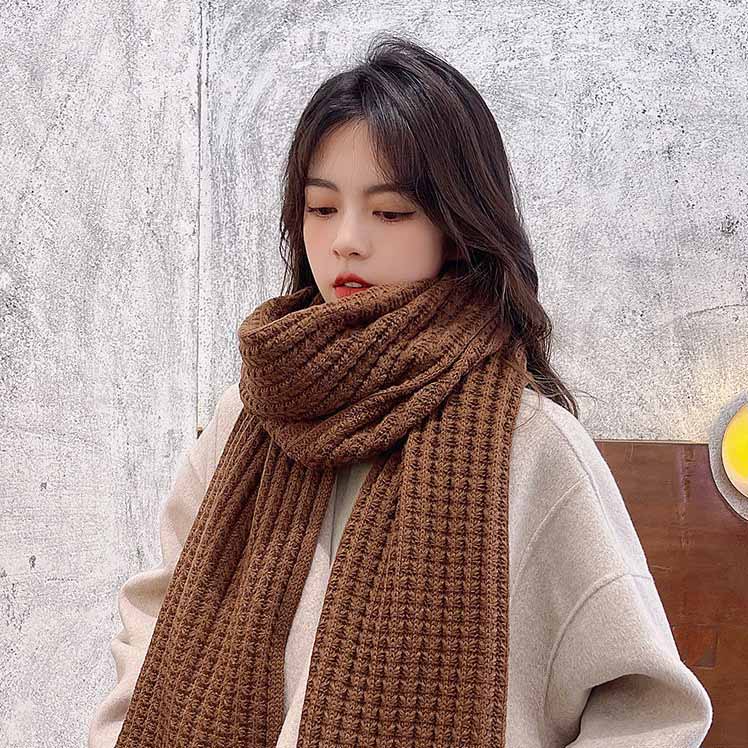 172x20cm Winter Scarf, Solid Color Thick Knitted Wool Scarf for Women, Warm Fleece Neck Warmer Snood