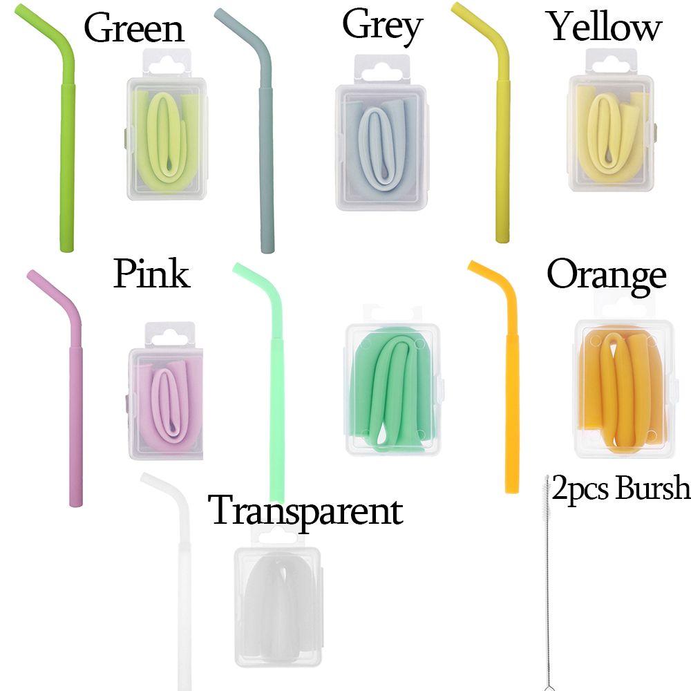 Reusable Drinkware Barware Cleaning Brush Silicone Straws Bar Accessories Foldable Drinking Straw