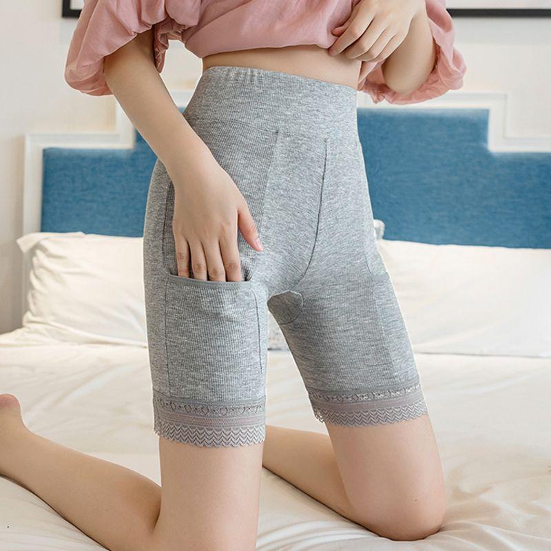 Защитные брюки из чистого хлопка с карманами и высокой талией, с втягиванием живота, кружевом, анти-