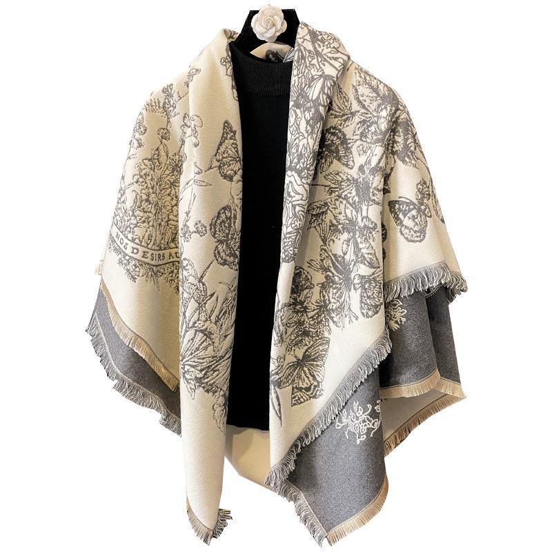 Shawl Women's New Winter Scarf Women's Large Square Scarf Double-sided Thermal Scarf Air Conditioner Shawl Travel