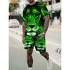 2Pcs/Set Trend Men's T-Shirt Shorts Suit 3D Printed Lion Pattern Overiszed Suits Male New Causal Clothing Sets for Summer