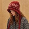 Women Red Fair Isle Knit Hat Warm Earmuff Travel Large Head Size Hat
