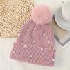 Korean Winter Pearl Rivet Pom Pom Woolen Hat for Women