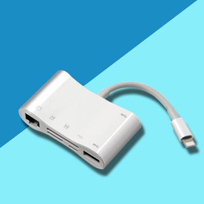 Концентратор Lightning 6 в 1 Адаптер Ethernet RJ45 для iPhone iPad iPod Touch, OTG Кардридер TF/SD