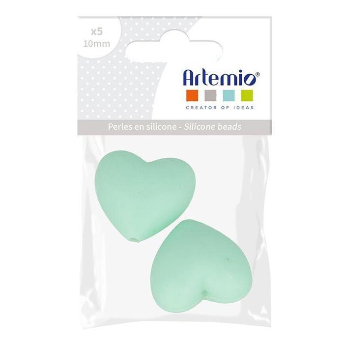 Silicone Heart Beads - ARTEMIO - 29 X 19 X 12 Mm - Water Green - Set of 2 Pcs
