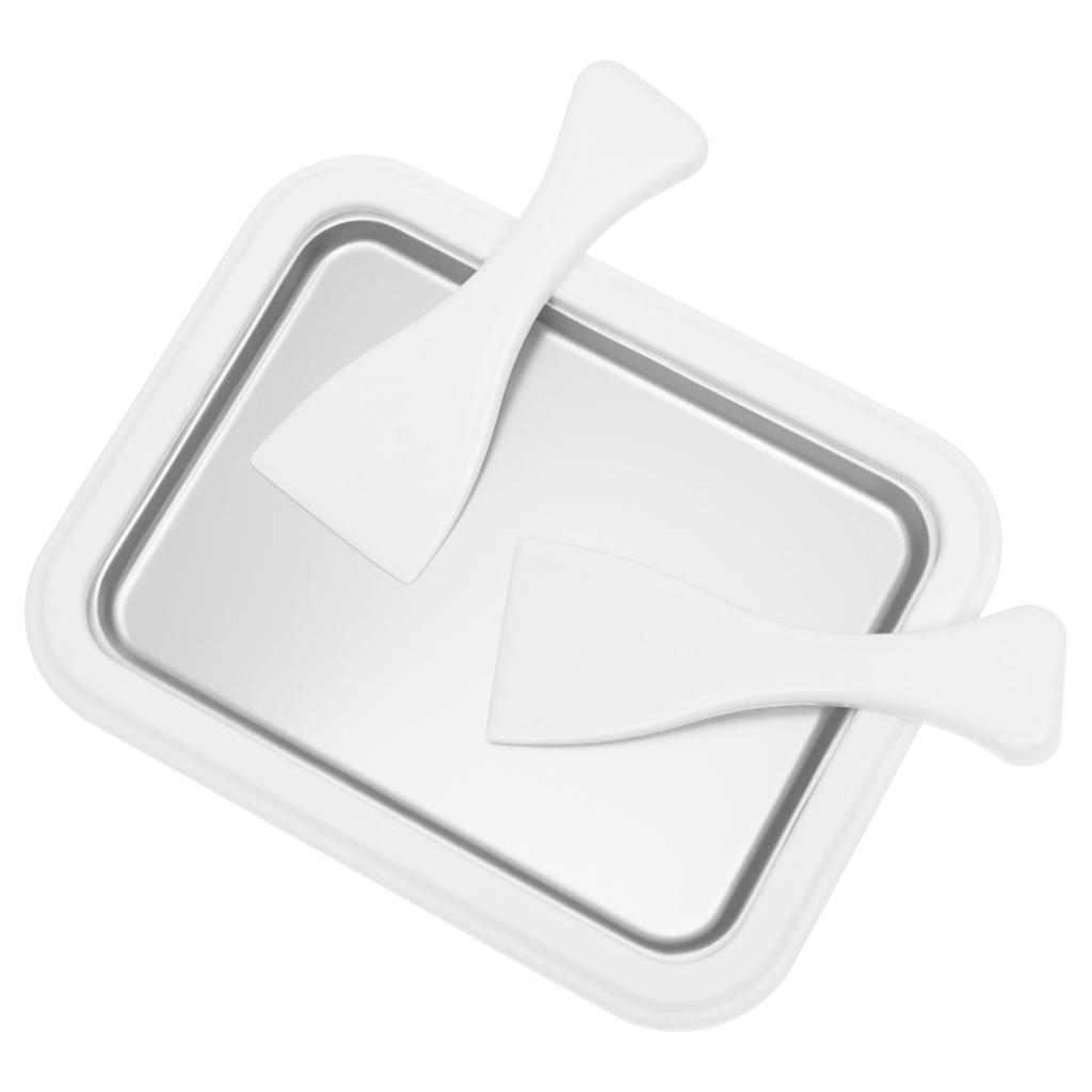 Rolled Ice Cream Tray DIY Frozen Yogurt Maker Trays with 2 Scrapers Portable Rolled Ice Cream Maker Kit for Home Ice-cream Tools