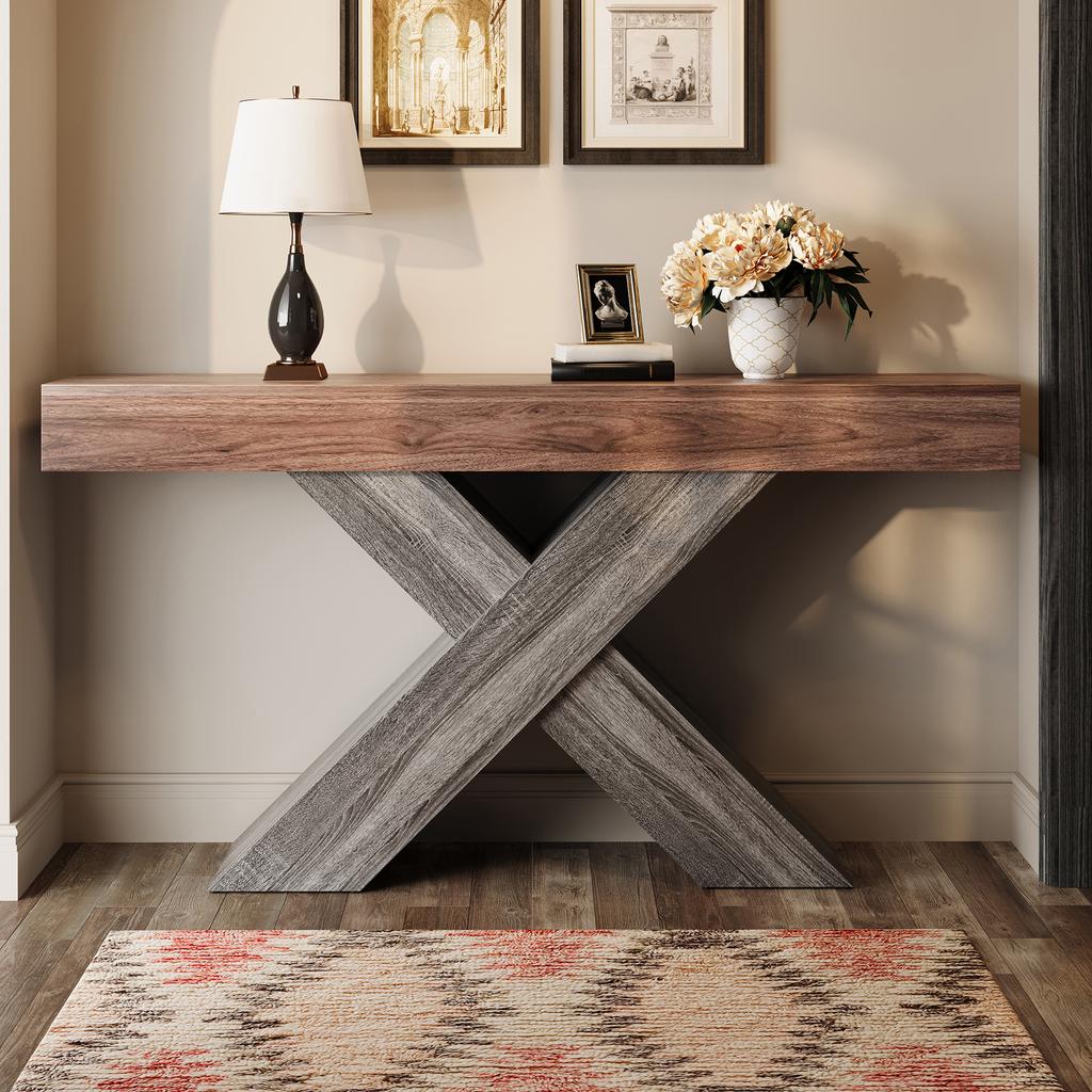 Console Table with X-Shaped Legs, Narrow Console Table, Wood Look, Chipboard, for Hallway and Living Room, Side Table