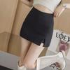 Women's Summer High-Waist Black A-Line Skirt with Anti-Exposure Slit