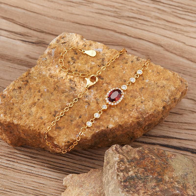 Sterling Gemstone Bracelet Women Natural Garnet Amethyst Citrine Topaz Peridot Diopside Geometric Chain Design