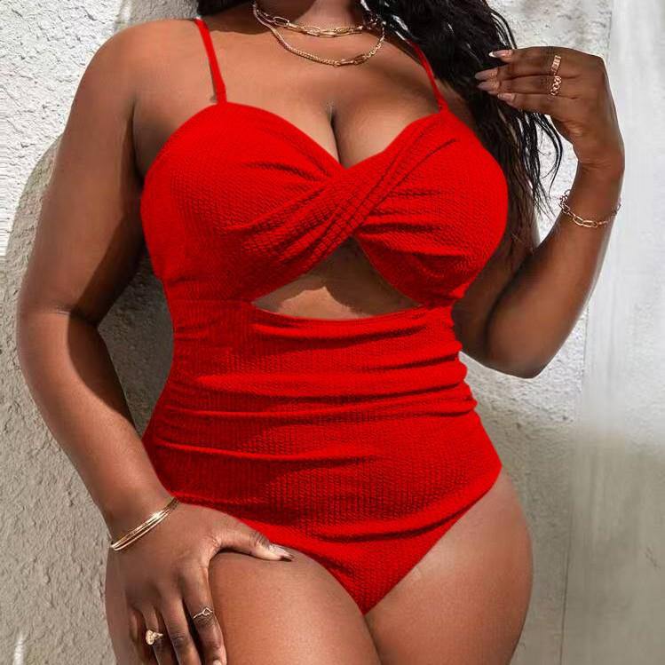 2024 Европейский и американский купальник бикини без спинки больших размеров - Однотонный, Высококлассный и Сексуальный