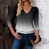Women's Fashion Casual V-Neck Three-Quarter Sleeve Print Top