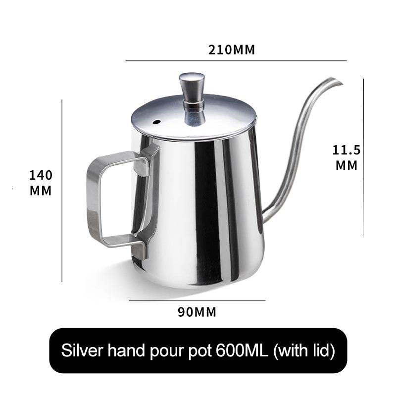 250ml/350ml/600ml Coffee Kettle Silver Black Food Grade Stainless Drip Pot Long Thin Mouth Kettle Tea Pot Non-stick Coating Home