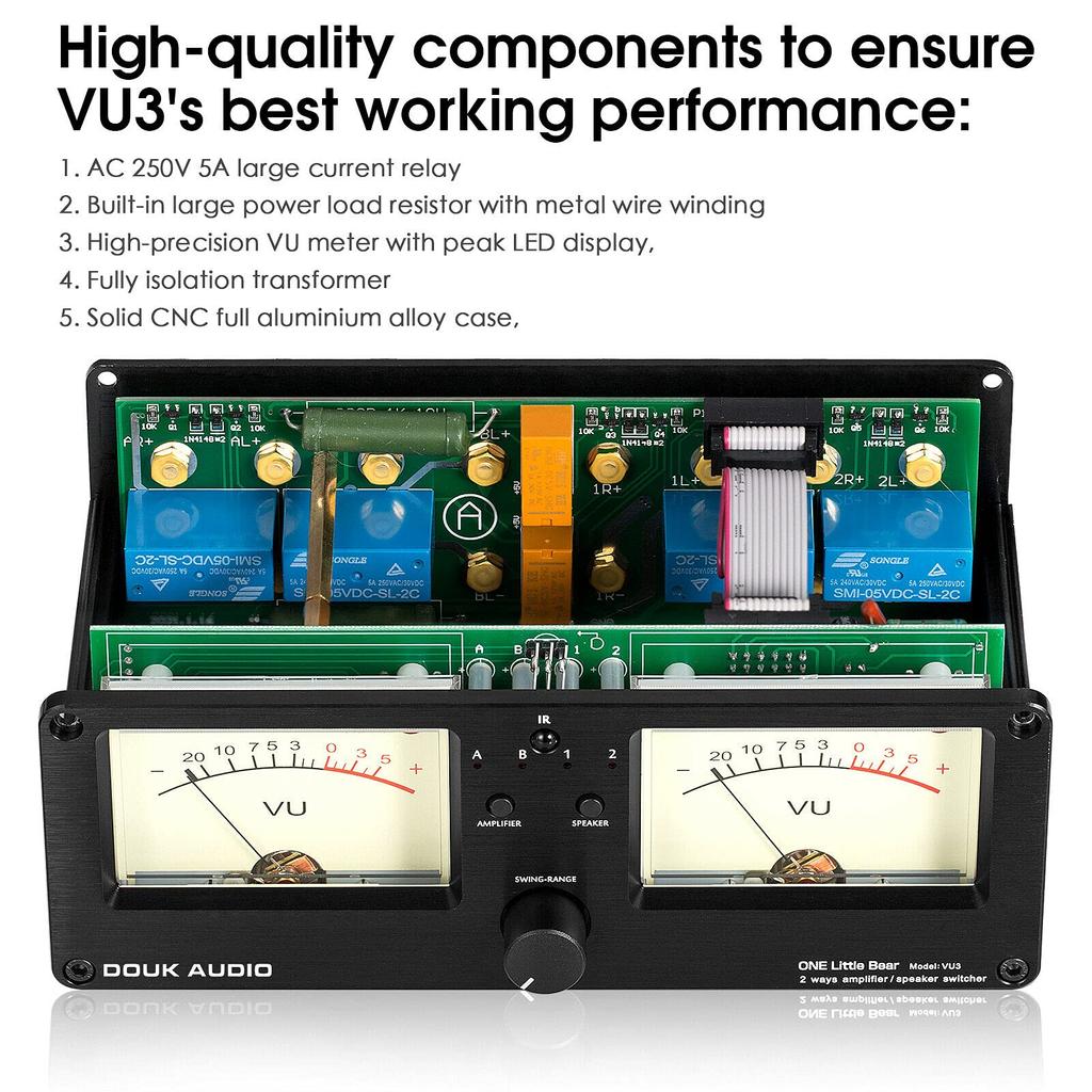 Douk Audio VU3 Dual Analog VU DB Panel Display Audio Switcher Box Meter, 2-полосный переключатель усилителя/динамика,