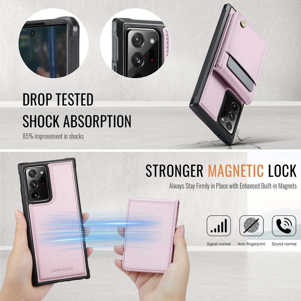 Для Samsung Galaxy Note20 Ultra Кожаная задняя крышка Совместима с MagSafe Чехол для телефона JEEHOOD J06 с карманом для карт Блокировка RFID
