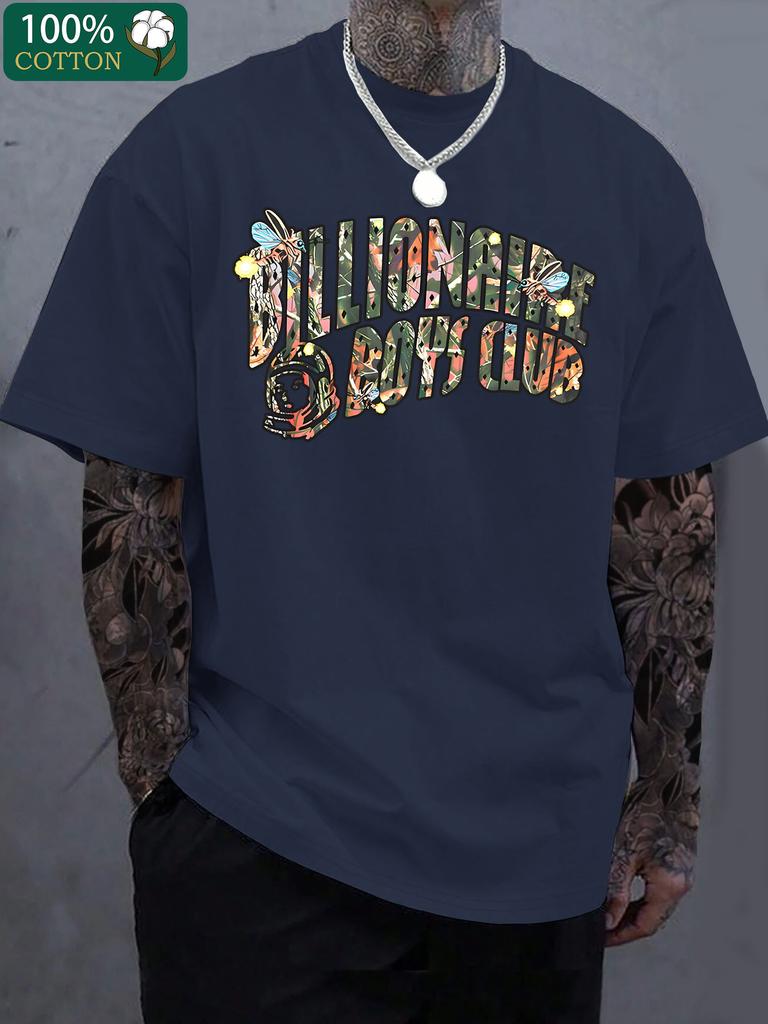 Creative and fashionable letter printing fine cotton Tshirts mens fashionable and casual round neck Tshirts