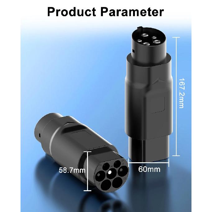 Vehicle Charging Connector Type 2 to Type 1 EV Charging Adapter EV Adaptor EVSE Charging Convertor AC 110V~250V 30A Max
