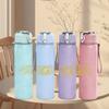 1PC Pale Yellow Minimalist Script Print 750ml colorful plastic sports water bottle leakproof pop up lid with straw for outdoor work home use