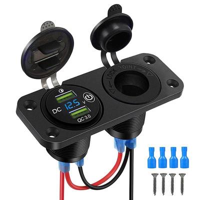 Панель 2 в 1 Двойное ЗУ для автомобиля QC Quick Charge 3.0 Розетка прикуривателя Водонепроницаемая 12 В/24 В Двойное USB гнездо для автомобиля со светодиодным вольтметром Сенсорный переключатель