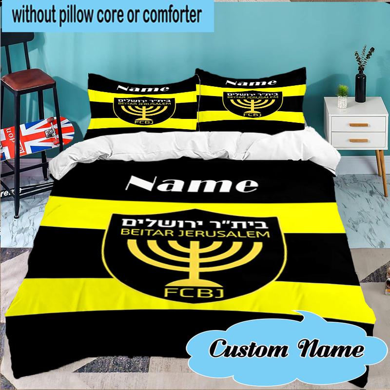 Custom Name Beitar FC Crest Bedding Set 3pcs, Bedding Set Including 1pc Duvet Cover And 2pcs Pillowcases for Bedroom, Dormitory Gift