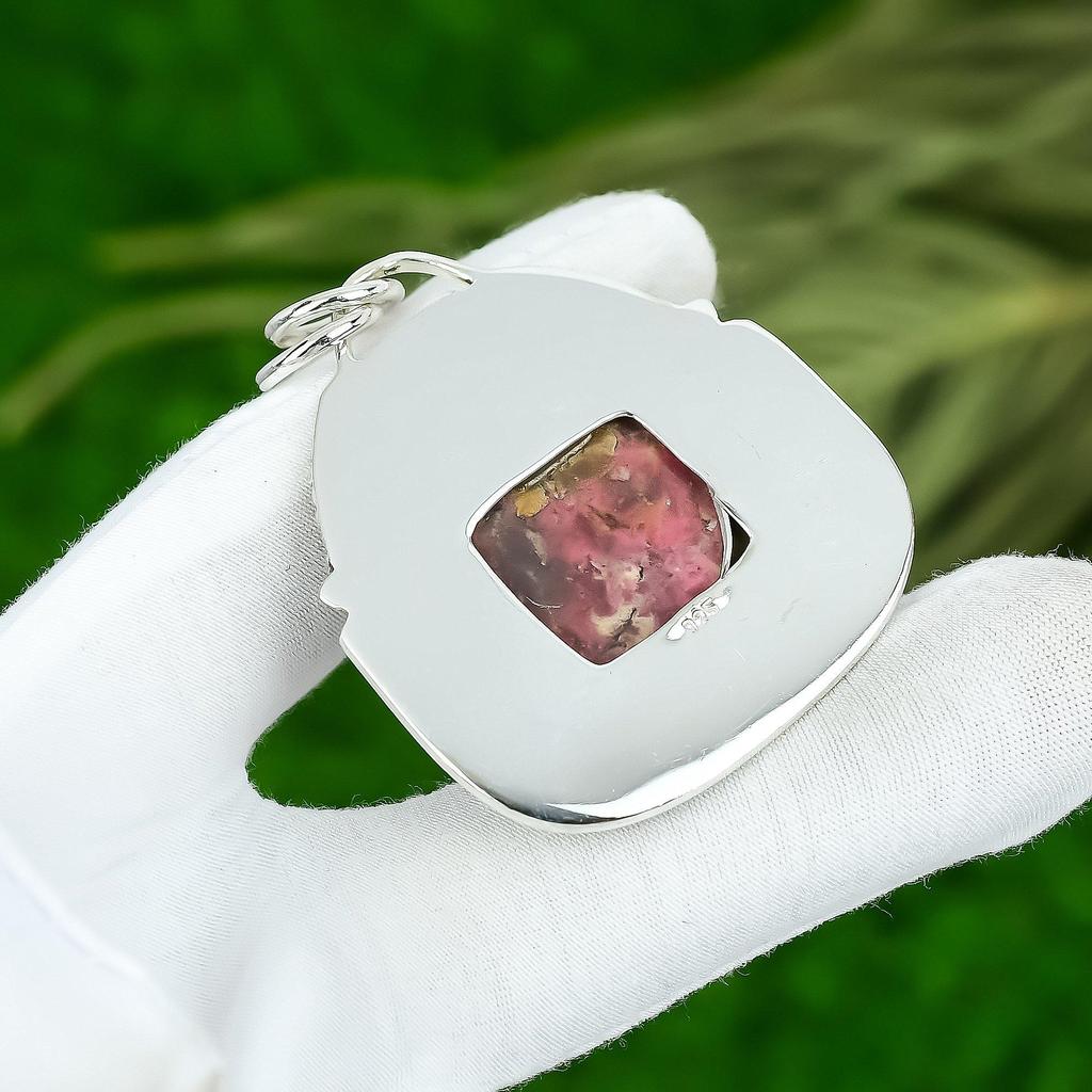 Daughters Day Deal Natural Thulite 925 Silver Handmade Trendy Art Deco Pendant