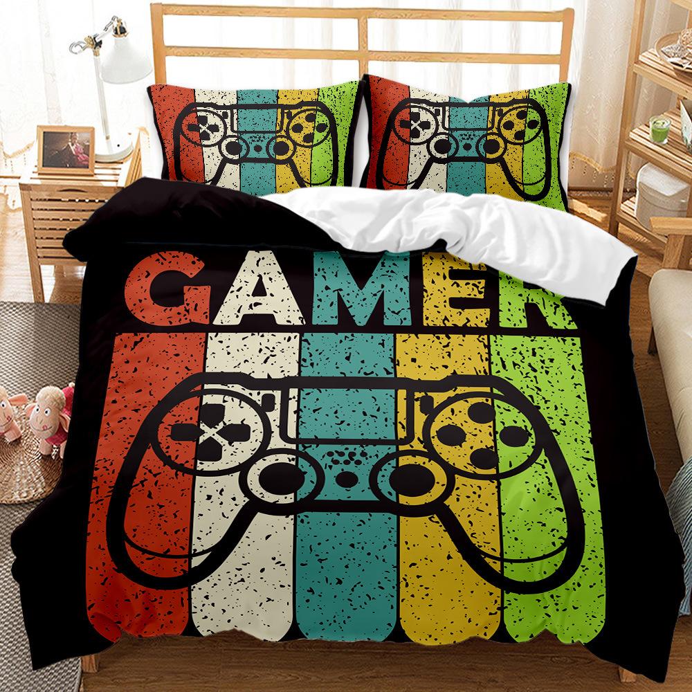 Gamepad Mobile Game Elements 3D Digital Printing Bed Three-Piece Kit Quilt Cover