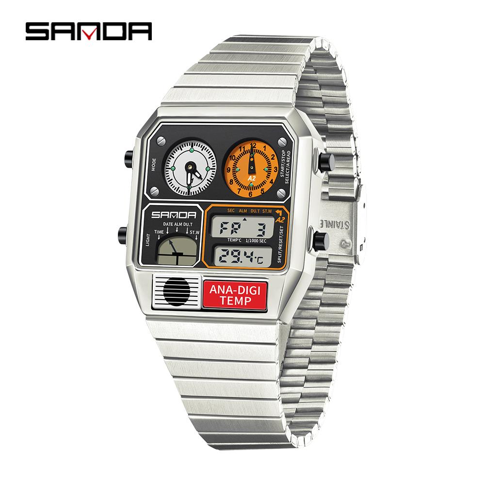 SANDA Top Electronic Watch for Men's Youth and Leisure Multi Functional Temperature Gauge Stopwatch Timing Electronic Watch 3192