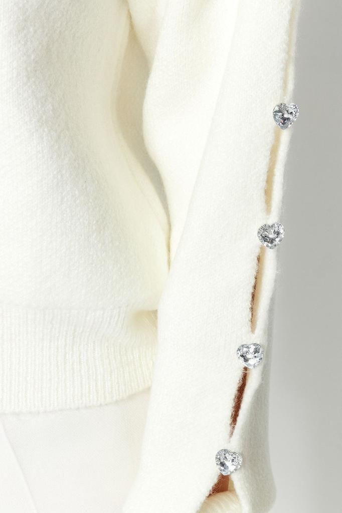 Женский свитер в элегантном стиле, мягкий текстурированный трикотаж на пуговицах с камнями, свитер