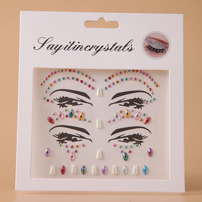 Disposable DIY Acrylic Rhinestones Pearl Tattoo Stickers Masquerade Makeup Face Decoration Girls Diamond Forehead Eyes Stickers
