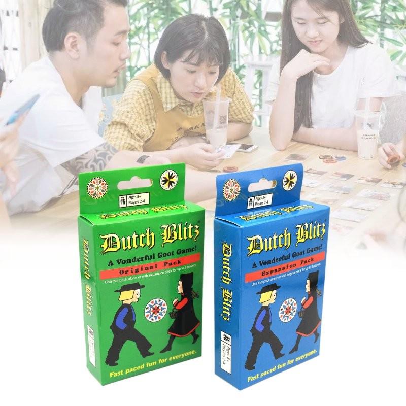 Захватывающая карточная игра Dutch Blitz для семейного веселья с красочными картами синего и зеленого цветов
