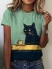 Women's T-Shirt Cat Print Design Harajuku Casual Short Sleeved Top Fashionable Trend Plus Size Women's Clothing