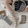 Ladies Autumn and Winter Thickened Warm Versatile Simple Contrast Color Striped Wool Tube Pile Socks