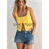 Spring and Summer New Women's Clothing Hidden Snap Button Minimalist round Neck Wide Shoulder Strap Knitting Short Top 5536040
