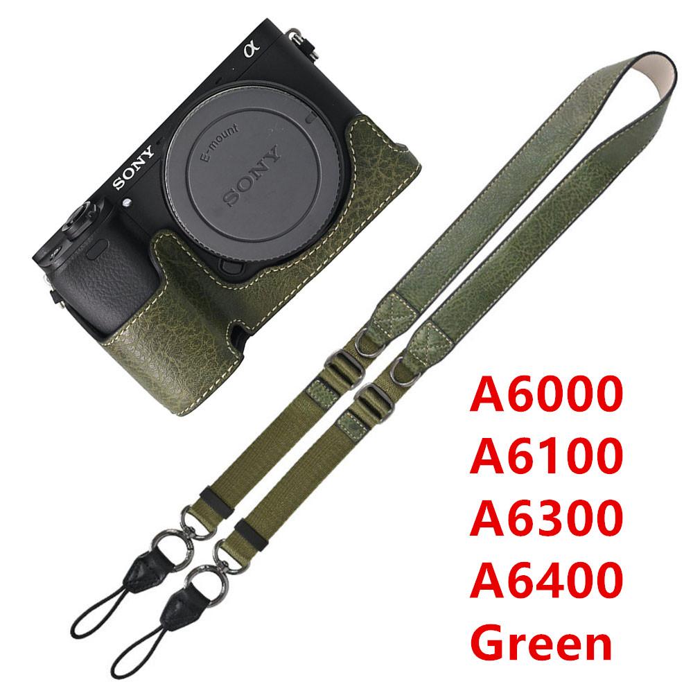 Получехол для камеры из ПУ кожи личи для Sony A6700 A6400 A6300 A6100 A6000 ZVE10 ZVE10II ZVE10M2 с открывающимся снизу чехлом и ремешком