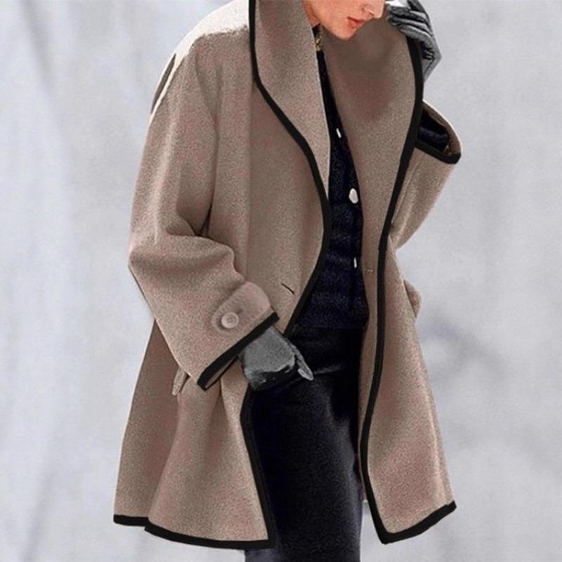 Женское модное осенне-зимнее многоцветное шерстяное пальто с круглым вырезом, свободное, с капюшоном, с цветными блоками по краю, женское пальто