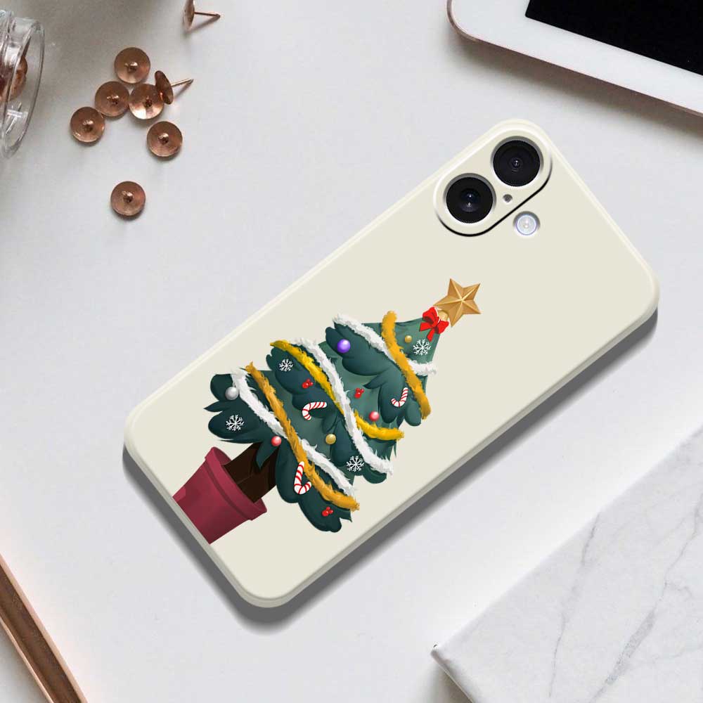 For iPhone 17 Case Christmas Tree Potted Plants Pattern Printing Straight Edge TPU Phone Back Cover