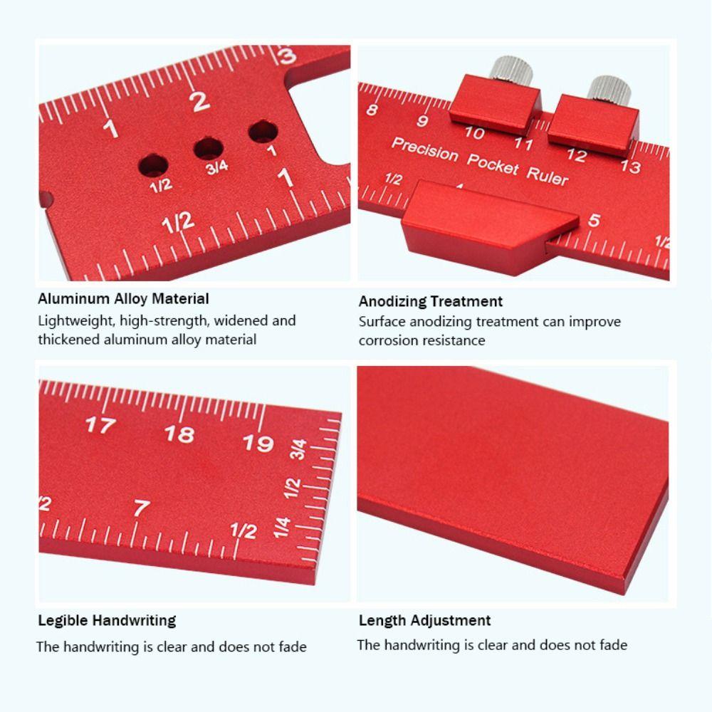 With Slide Stop Metric Measuring Tool Aluminum Alloy Hole Punching Ruler Woodworking