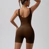 Ribbed Yoga Bodysuit with Removable Chest Pads Seamless High Elasticity Compression Abdomen Tightening Waist Shaping Butt Lifting Fitness Sportwear