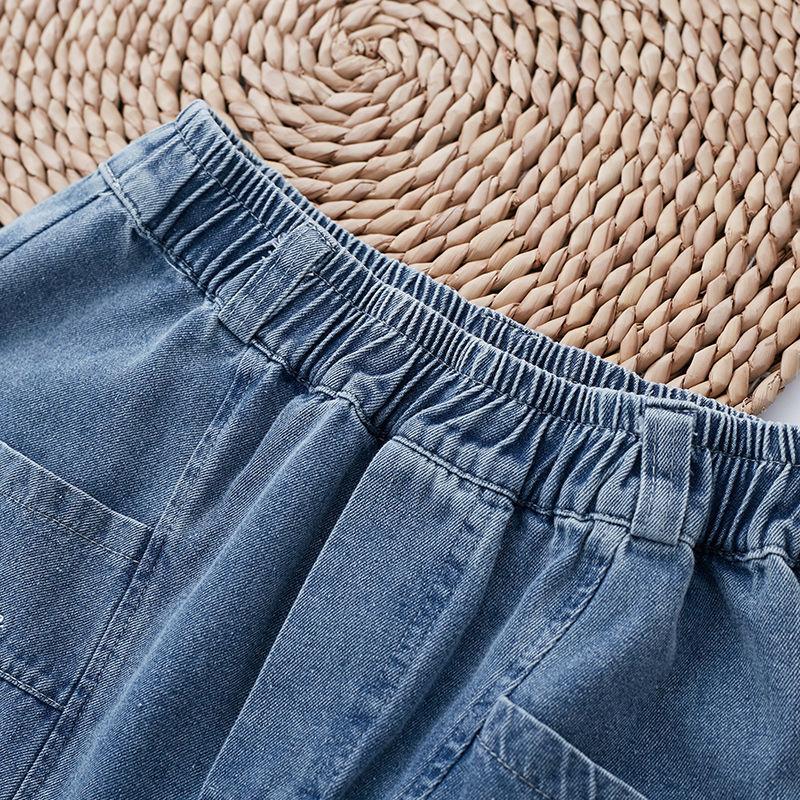 Women Summer Large Size High Waist Casual Trousers Loose Thin Jeans Denim Cropped Pants